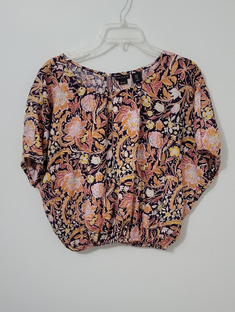 Tahari Linen Floral Blouse, Size Medium